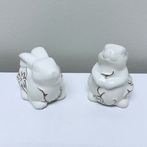 New Set of 2 gorgeous Ceramic Bunny Rabbits, white with brown accents